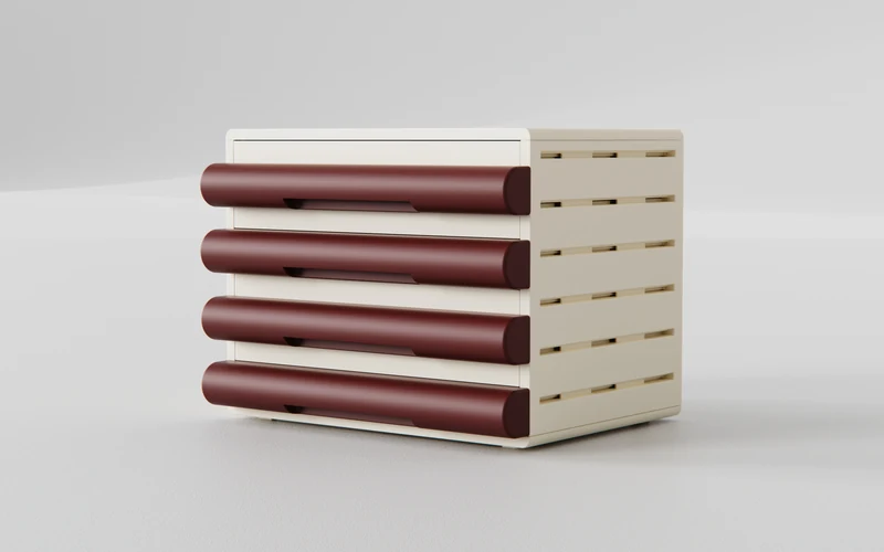 Multi-drawer cabinet with wheels, SKU 5911-Cream-Red-Wheeled